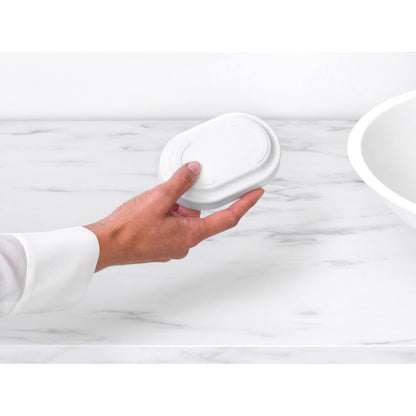 Brabantia Mindset Jabonera (mineral blanco fresco) de metal antioxidante, soporte antideslizante para bandeja de jabón para baño, ducha, fregadero de cocina