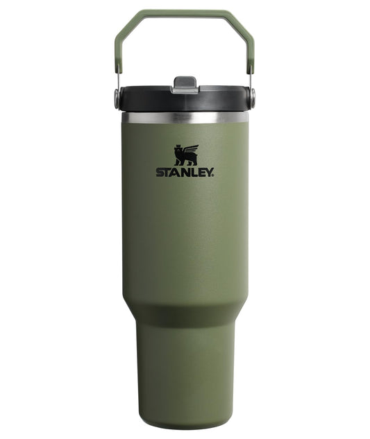 STANLEY IceFlow 2.0 - Vaso con popote abatible con asa, 40 onzas, tapa giratoria y popote abatible, botella de agua a prueba de fugas, acero inoxidable aislado, sin BPA, pino seco