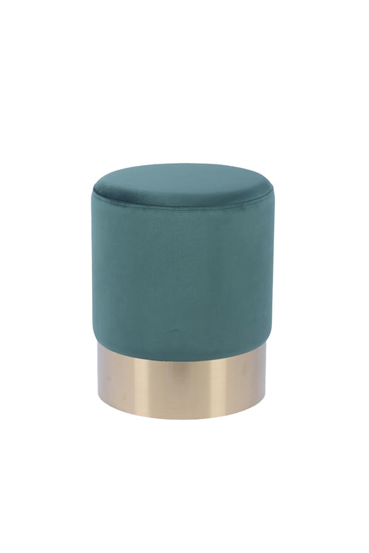 Sochic Taburete Cilíndrico Tapizado en Terciopelo Verde con Base de Acero Inoxidable en Acabado Dorado