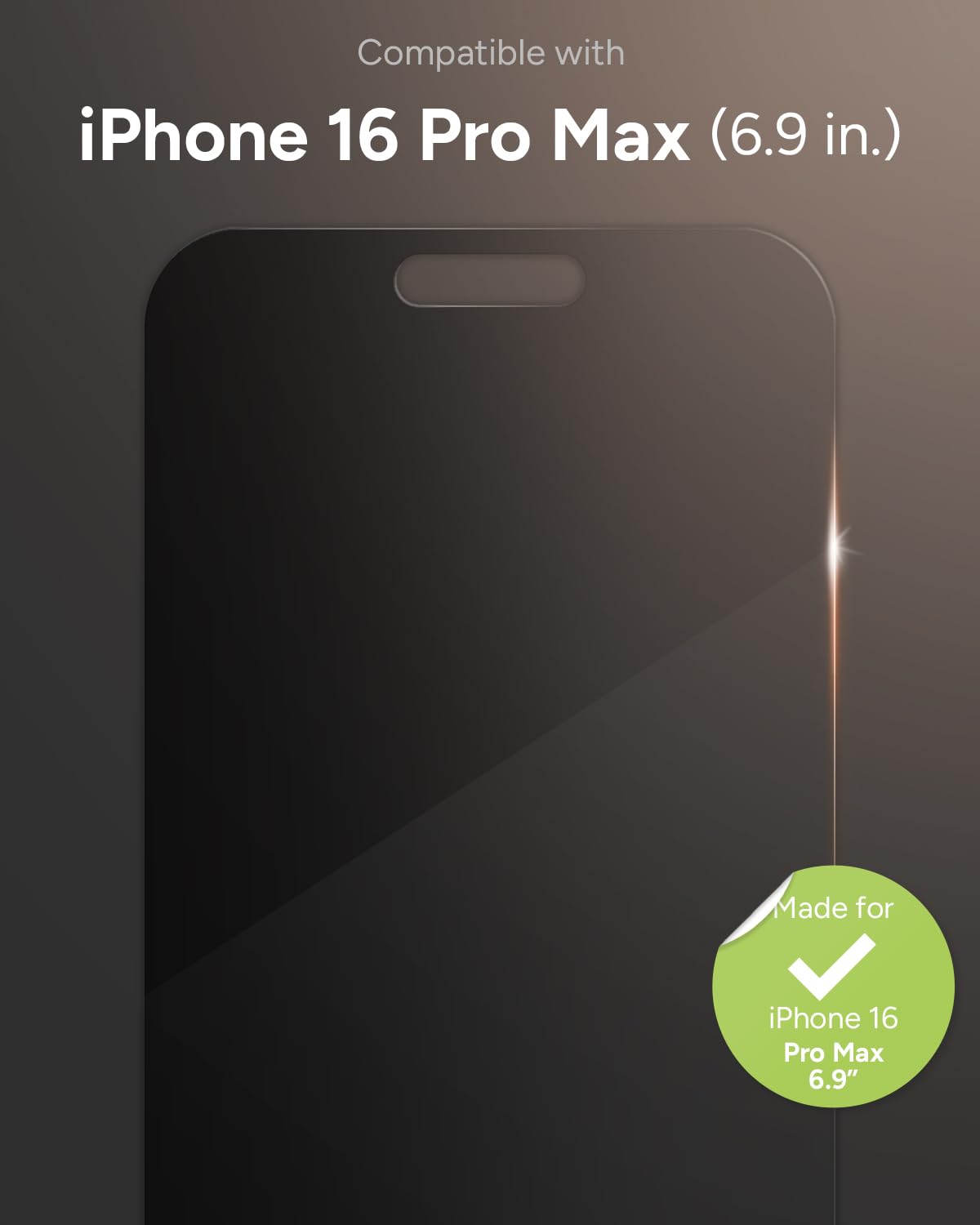 ZAGG Protector de pantalla IS-GL EL Privacy 360 E-Apple-Michael LGPro-CFS-FG para iPhone 16 Pro Max, Vidrio de aluminosilicato reforzado, 5H, Brillante