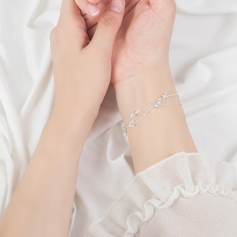 Xyphielle Pulsera de Mariposa de Plata 925 para Mujer, Ajustable, Regalo para Novia Esposa