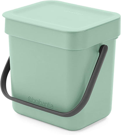 Brabantia Sort & Go - cubeta de basura para alimentos (0.8 gal/verde jade) pequeño para encimera de cocina con mango y tapa extraíble, fácil de limpiar - 0.8 Gal - 3L - Verde jade