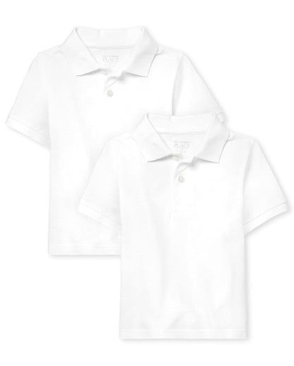 The Children's Place Polo de Piqué Manga Corta para Niño, 100% Algodón - Blanco 2-PAQUETES - 9-12 Meses