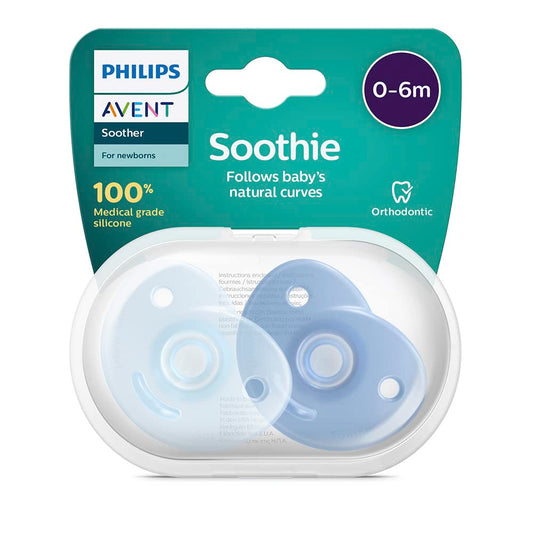 Philips Avent Chupón Soothie Heart Ortodóntico Azul | Mayor confort para su carita | Silicona grado médico | Forma corazón que evita tocar la nariz | 0-6 m | 2 pz | SCF099/21