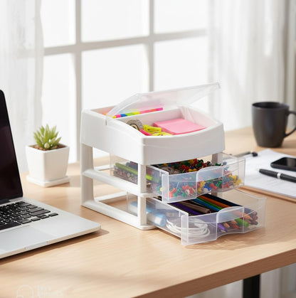 Italhome Cajonera De Plástico, Mini Organizador De Escritorio Multiusos con 2 Cajones Transparentes Sesia