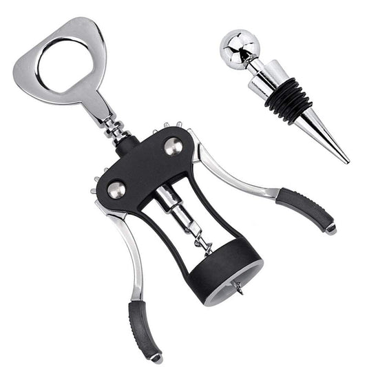 Foho - Abrebotellas de vino multifuncional, sacacorchos de ala para todas las botellas de corcho y tapas de cerveza, sacacorchos de camarero de lujo con juego de tapón para entusiastas del vino