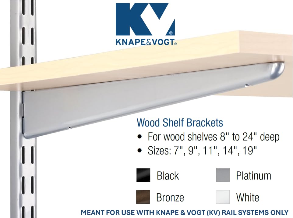 Knape & Vogt John Sterling Dual Trak - Soporte Ajustable para Estante de Madera, 14 Pulgadas, Platino, 0122-14 PM, 14 Pulgadas
