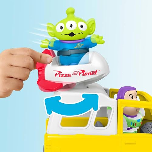 Fisher-Price - Juguete para niños pequeños de Disney y Pixar Toy Story Pizza Planet Truck con Buzz Lightyear y Figuras alienígenas para niños de 18 Meses