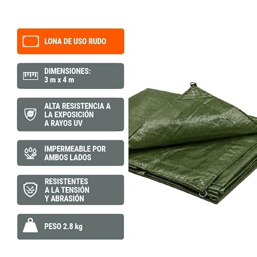 Truper Expert LT-34X, Lona Uso rudo, Verde Olivo, 3 x 4 m, Paquete con 1 Pieza