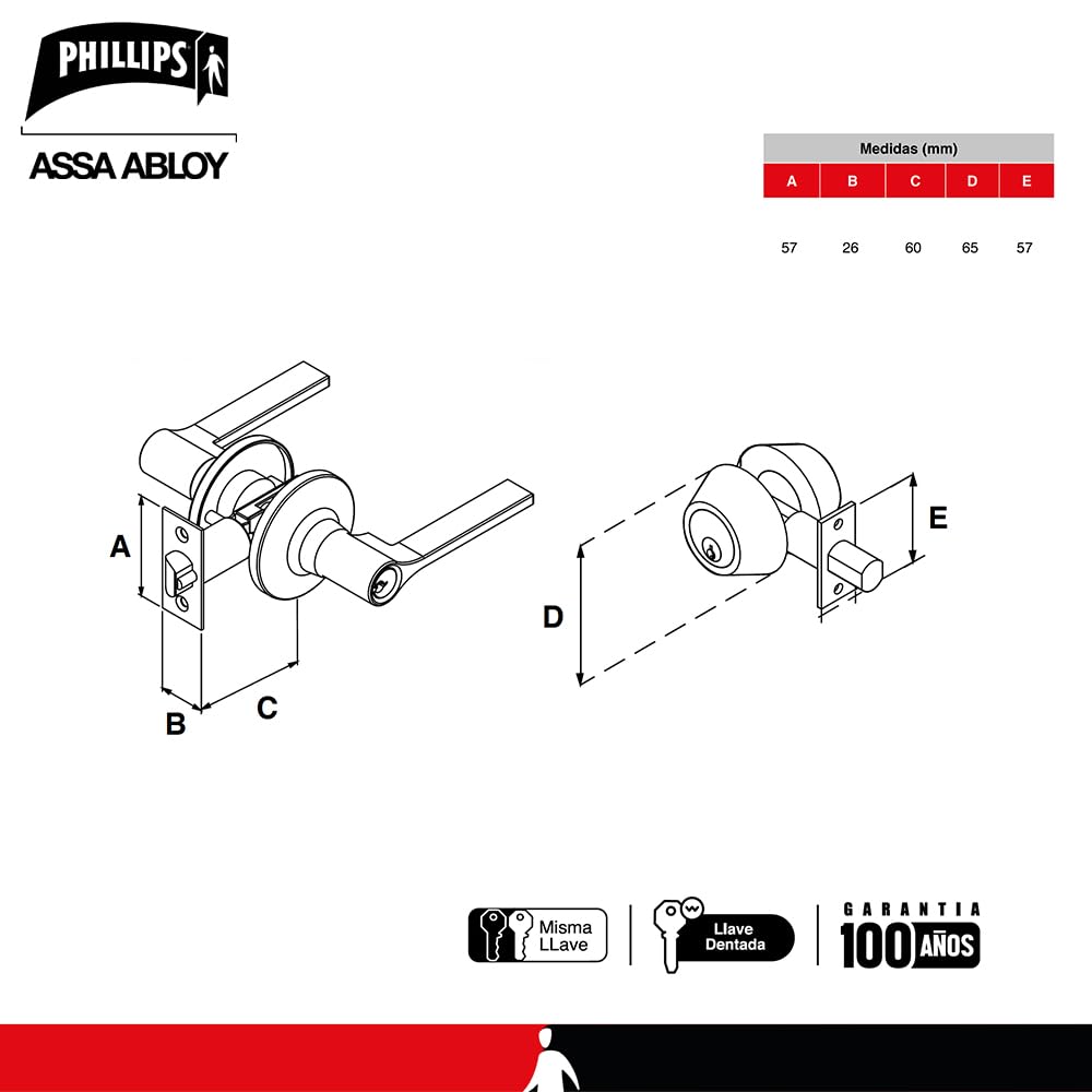 Phillips Combo Cerrojo/Manija Fresno Para Entrada LLave-Mariposa Negro