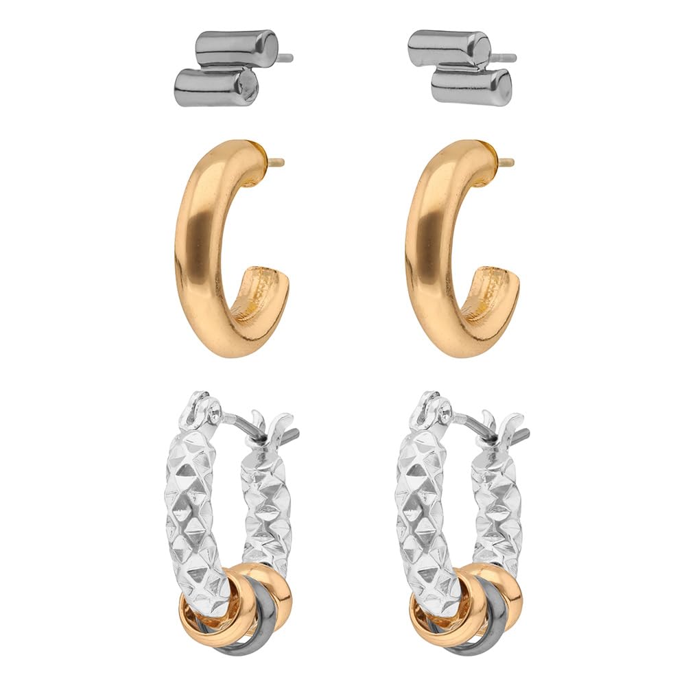 Nine West Set 3 Aretes Tipo Huggies Dorados y Plateados para Mujer
