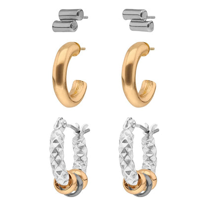 Nine West Set 3 Aretes Tipo Huggies Dorados y Plateados para Mujer