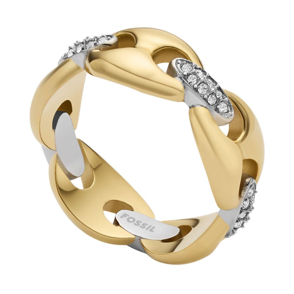 Anillo Fossil JF04931998 Heritage de acero inoxidable en tono dorado y plateado para mujer, talla 7