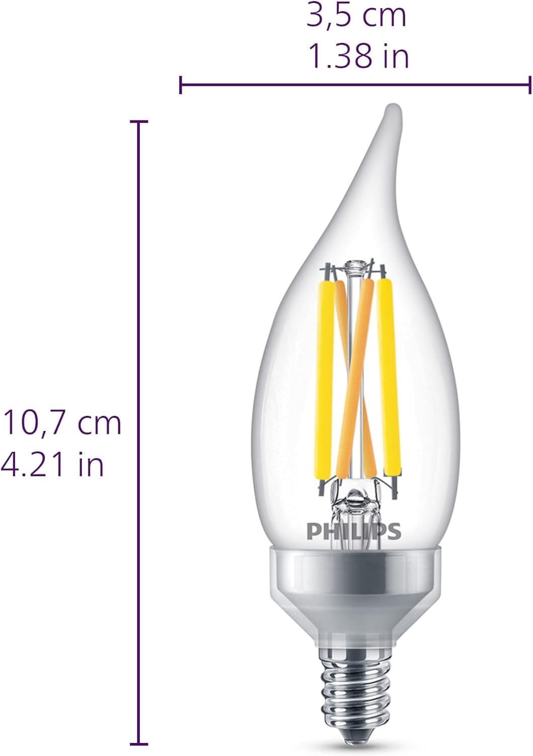 3 Focos Philips LED Vela BA11 6.6W Luz Cálida