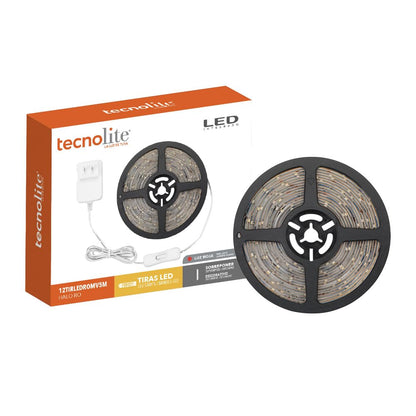 Tecnolite - Tira LED 5 Metros 12 W Luz Roja, Interiores, Plug and Play, No atenuable, Recortable