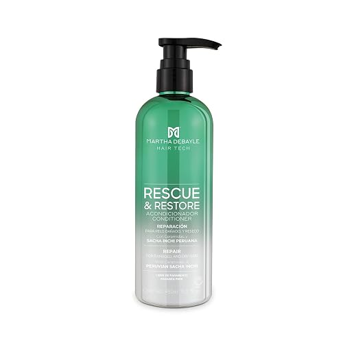 MARTHA DEBAYLE Acondicionador RESCUE & RESTORE. Brillo hidratado para cabello áspero y maltratado. Con ceramidas y Sacha Inchi Peruano. Sin parabenos y ftalatos.