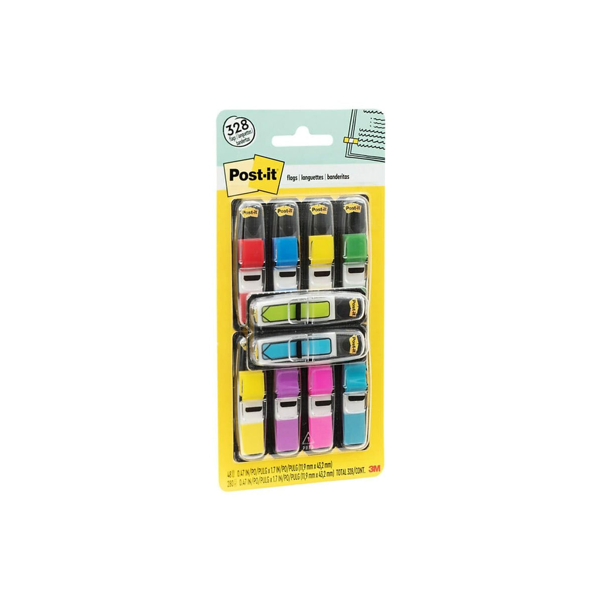 Post-it Flags - Paquete económico de 35 unidades, 8 dispensadores/paquete, 0.47 pulgadas de ancho, varios colores, incluye 48 banderas de flecha gratis (683-VAD1)