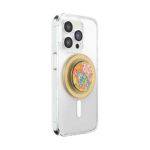 PopSockets - Empuñadura para teléfono MagSafe con Soporte, Soporte magnético, Parte Superior Intercambiable, sujeción Segura para iPhone MagSafe, teléfono y Tablet, Esmalte Dorado Brillante