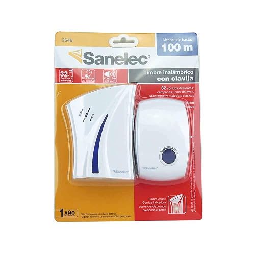Sanelec 2646 Timbre Inalámbrico con 32 Melodias, LED Indicador de Encendido, , 1 Control