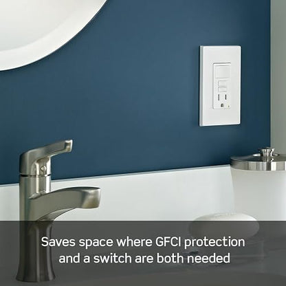 Leviton GFSW1-00W Receptáculo Sencillo Decora GFCI, Tamper Resistant con Interruptor, 15Amp, 125V, color Blanco