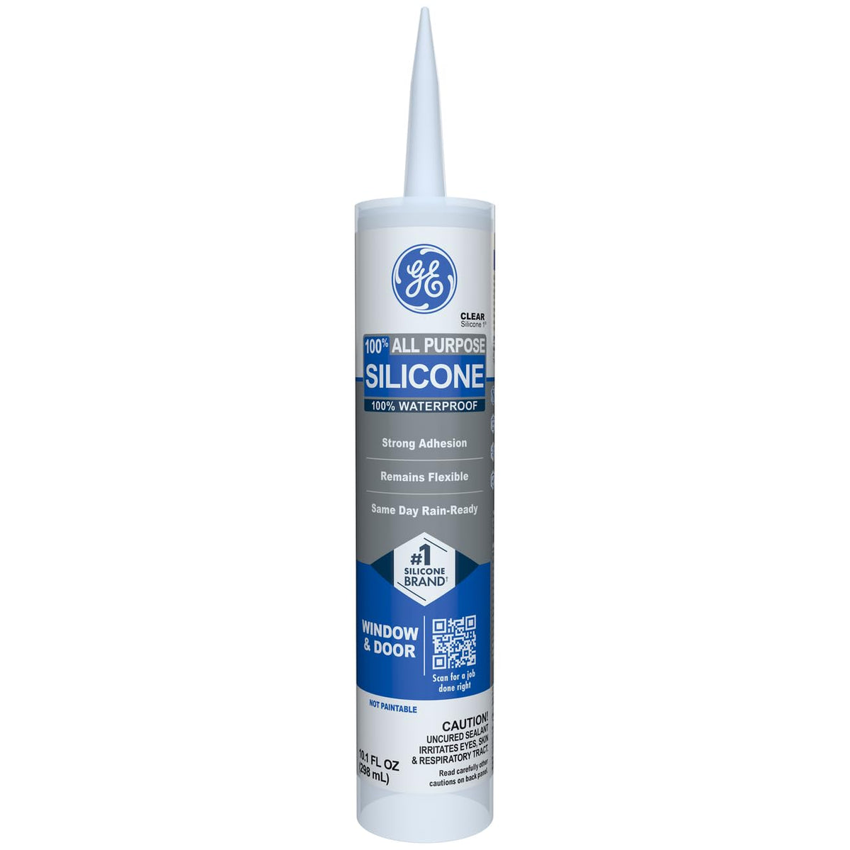 GE - Calafaté de silicona multiusos, transparente, cartucho de 10 fl oz, 1 paquete, sellador de silicona 100% impermeable, adherencia más fuerte, a prueba de congelación y sol