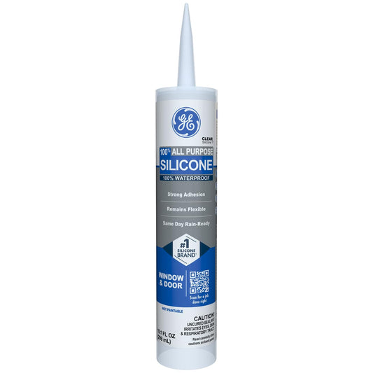 GE - Calafaté de silicona multiusos, transparente, cartucho de 10 fl oz, 1 paquete, sellador de silicona 100% impermeable, adherencia más fuerte, a prueba de congelación y sol