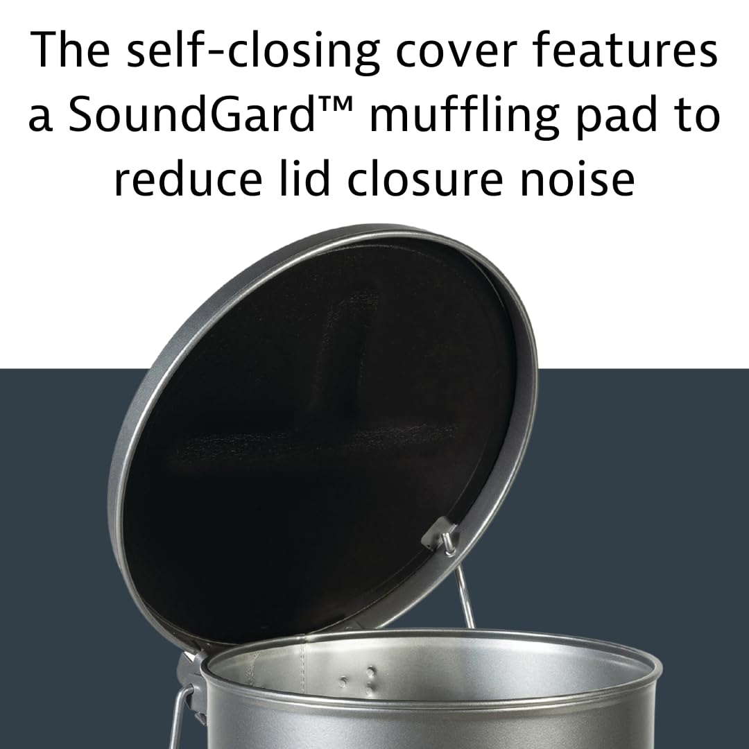 Justrite SoundGuard - Cubo de basura aceitoso de acero con tapa operada con pie, 20 L, color plateado