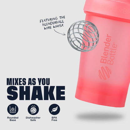 BlenderBottle Botella mezcladora clásica V2, perfecta para batidos de proteína y pre-entrenos, 28 onzas, rosa claro