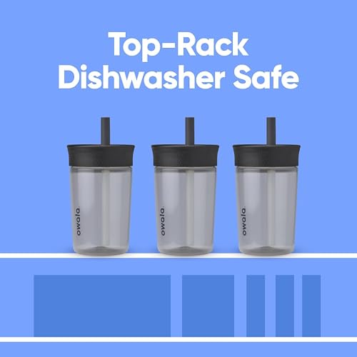 Owala Vaso de Plástico Sin BPA 15 oz | Negro y Gris, Popote Flexible Resistente a Derrames, Fácil de Limpiar, Apto para Lavaplatos, Ideal para Viajes