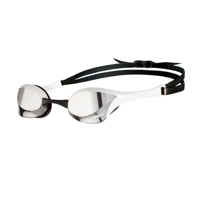 Arena Cobra Ultra Swipe Racing - anteojos de natación para Hombres y Mujeres, Lente Espejo, antivaho, protección UV, Plateado/Blanco