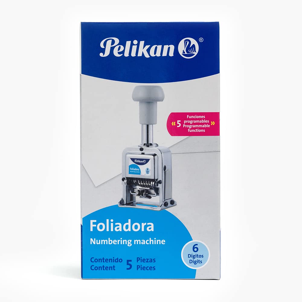 Pelikan Foliadora de Acero Inoxidable de Enumeración Automática con 6 Digitos. Incluye 2 Almohadillas.