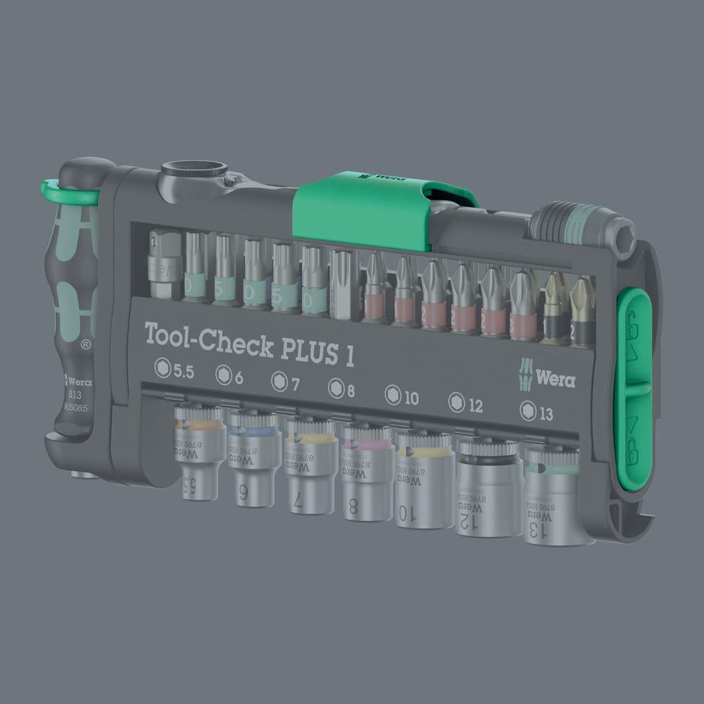 Wera 05049056001 Tool-Check PLUS 2, 39 piezas | Zyklop Mini se adapta a espacios reducidos, soporte Rapidaptor, perfiles Square-Plus (Robertson), componentes de bloqueo