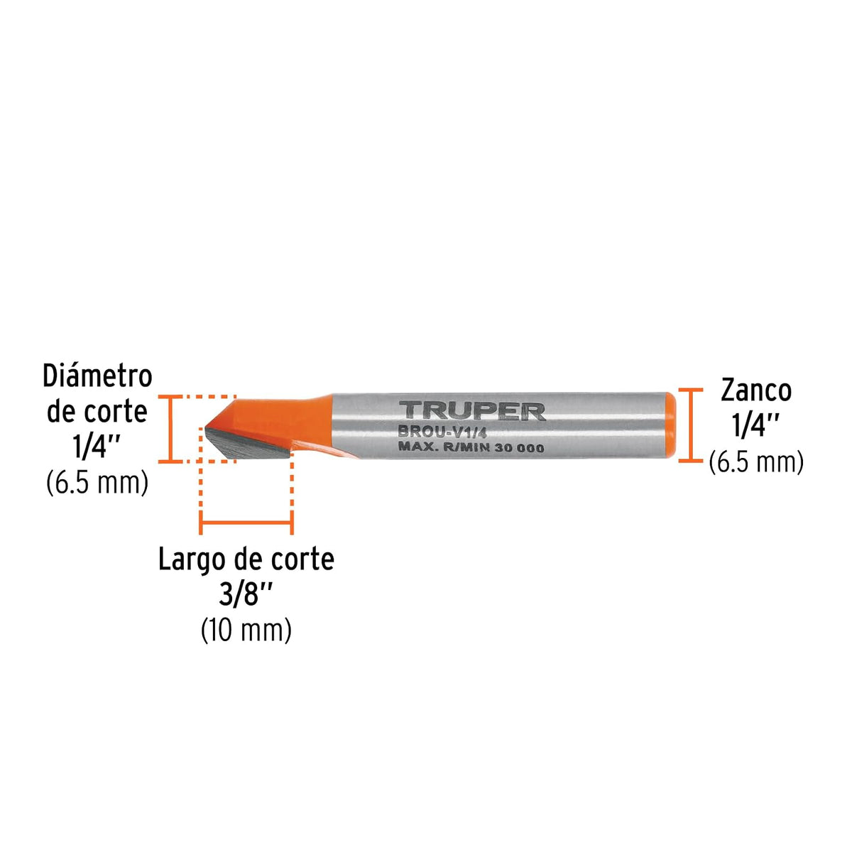 Truper BROU-V1/4, Broca para router, corte en "V" de 1/4"