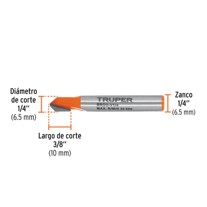 Truper BROU-V1/4, Broca para router, corte en "V" de 1/4"