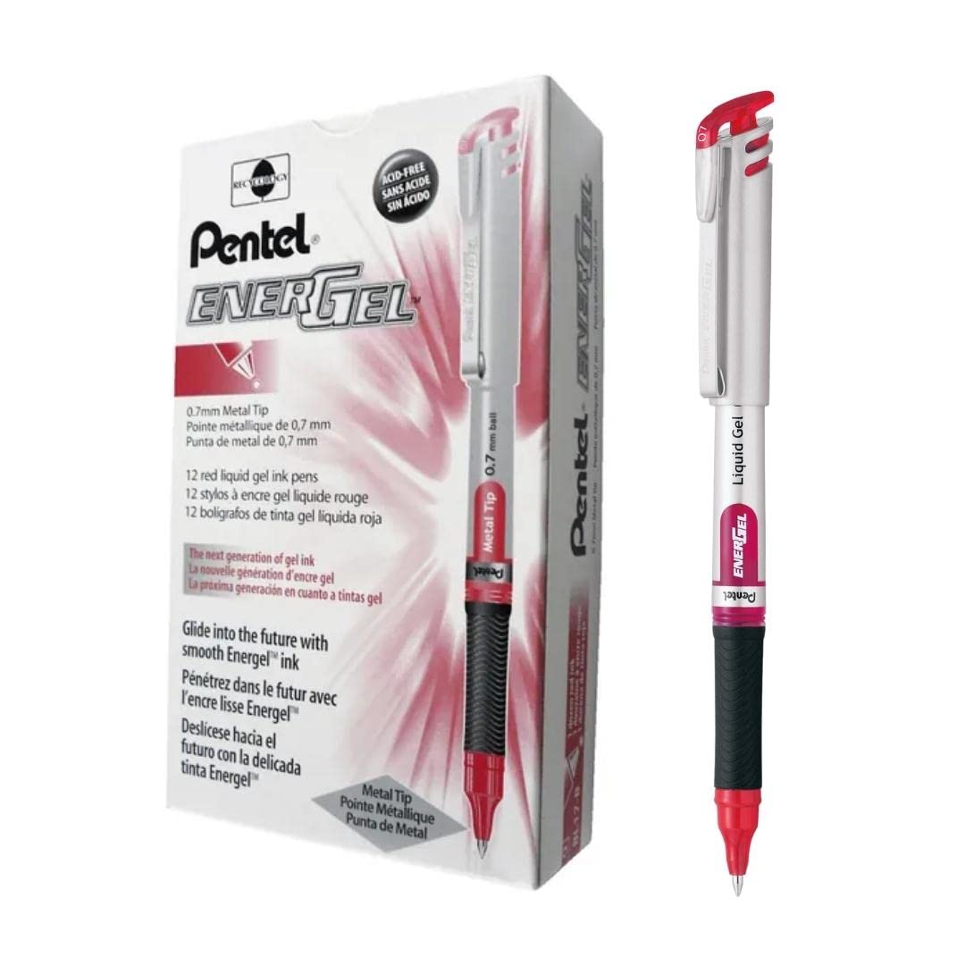 Pentel EnerGel Bolígrafo de Gel Líquido Punta de Aguja 0.5mm, Caja 12 - Rojo - 12 Unidad (Paquete de 1) - 0.7 mm