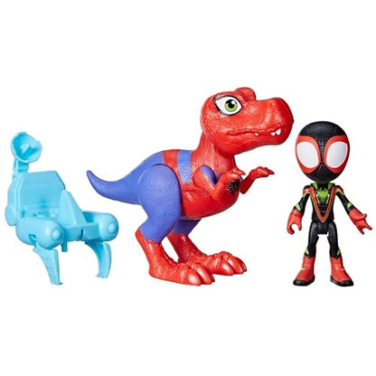 Marvel Spidey and His Amazing Friends, Dino-Webs, Spidey-Rex y Miles “Spin” Morales, Set de Figuras de acción Spider-Man a Escala de 10 cm, Juguetes Infantiles