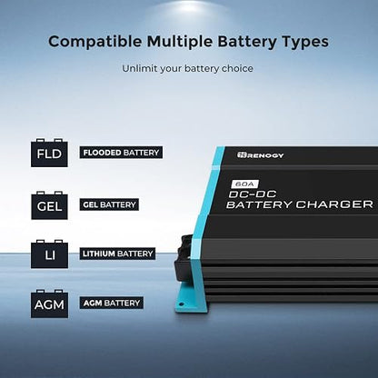 Renogy Cargador de Batería a Bordo 12V 60A DC a DC para Gel/AGM/Litio, Negro y Azul, RNG-DCC1212-60