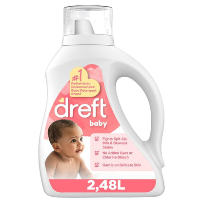 Dreft Detergente Líquido Newborn, hipoalergénico para ropa de bebé, 2,48L