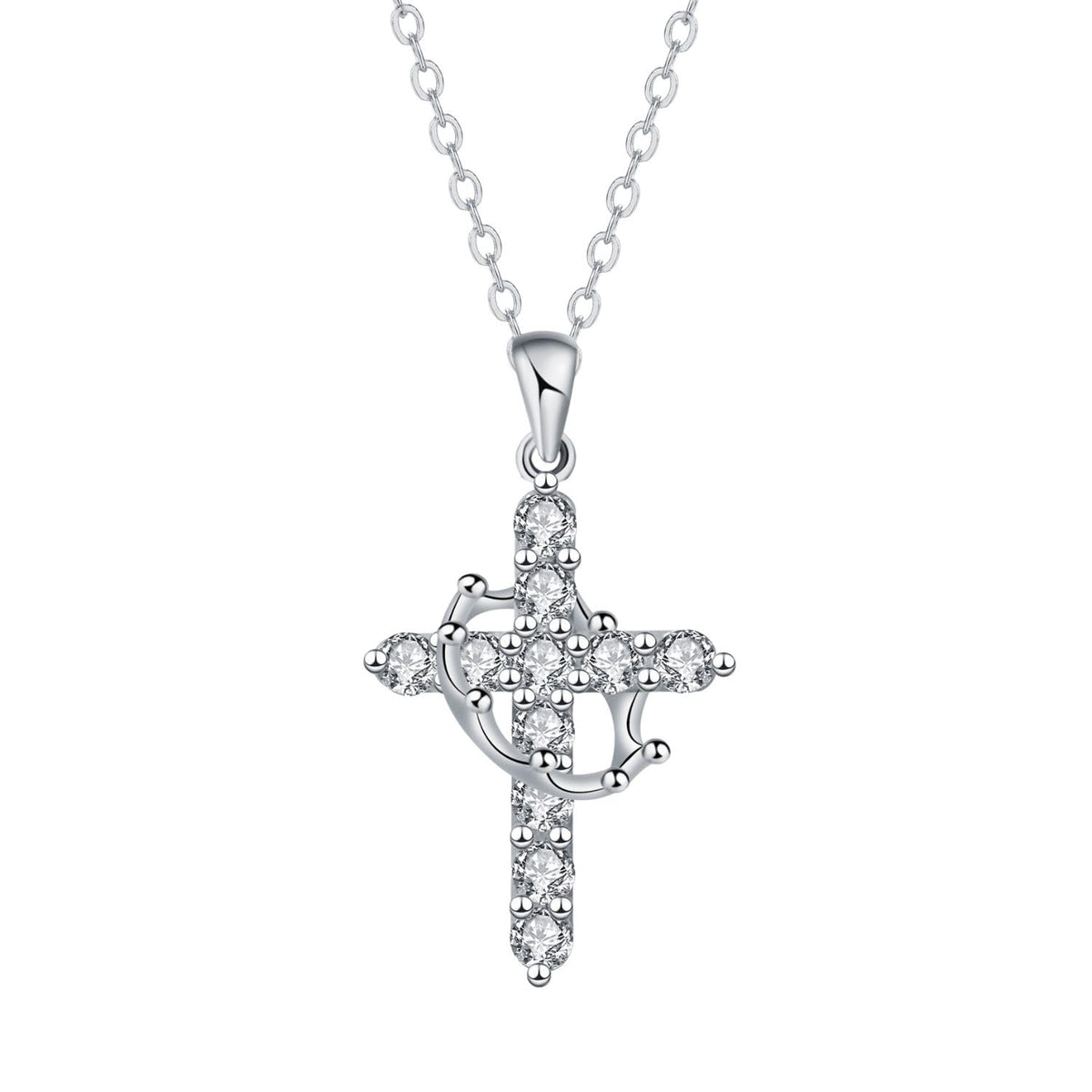 XYPHIELLE Collar de Cruz Azul para Mujer, Dije de Corona con Circonitas, Regalo para Novia Esposa, San Valentín Aniversario