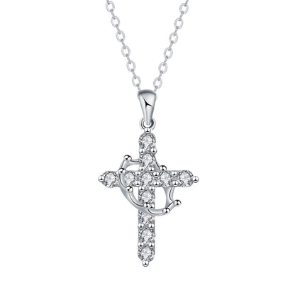 XYPHIELLE Collar de Cruz Azul para Mujer, Dije de Corona con Circonitas, Regalo para Novia Esposa, San Valentín Aniversario
