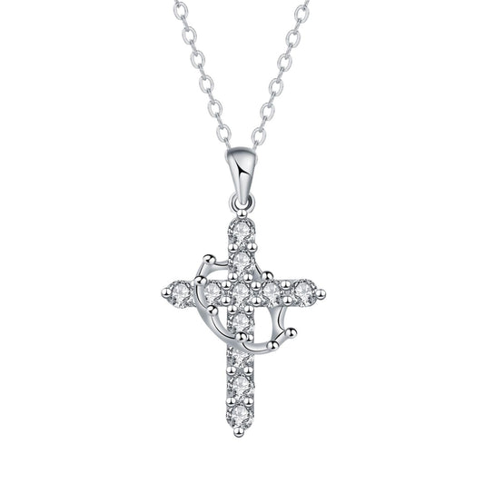 XYPHIELLE Collar de Cruz Azul para Mujer, Dije de Corona con Circonitas, Regalo para Novia Esposa, San Valentín Aniversario