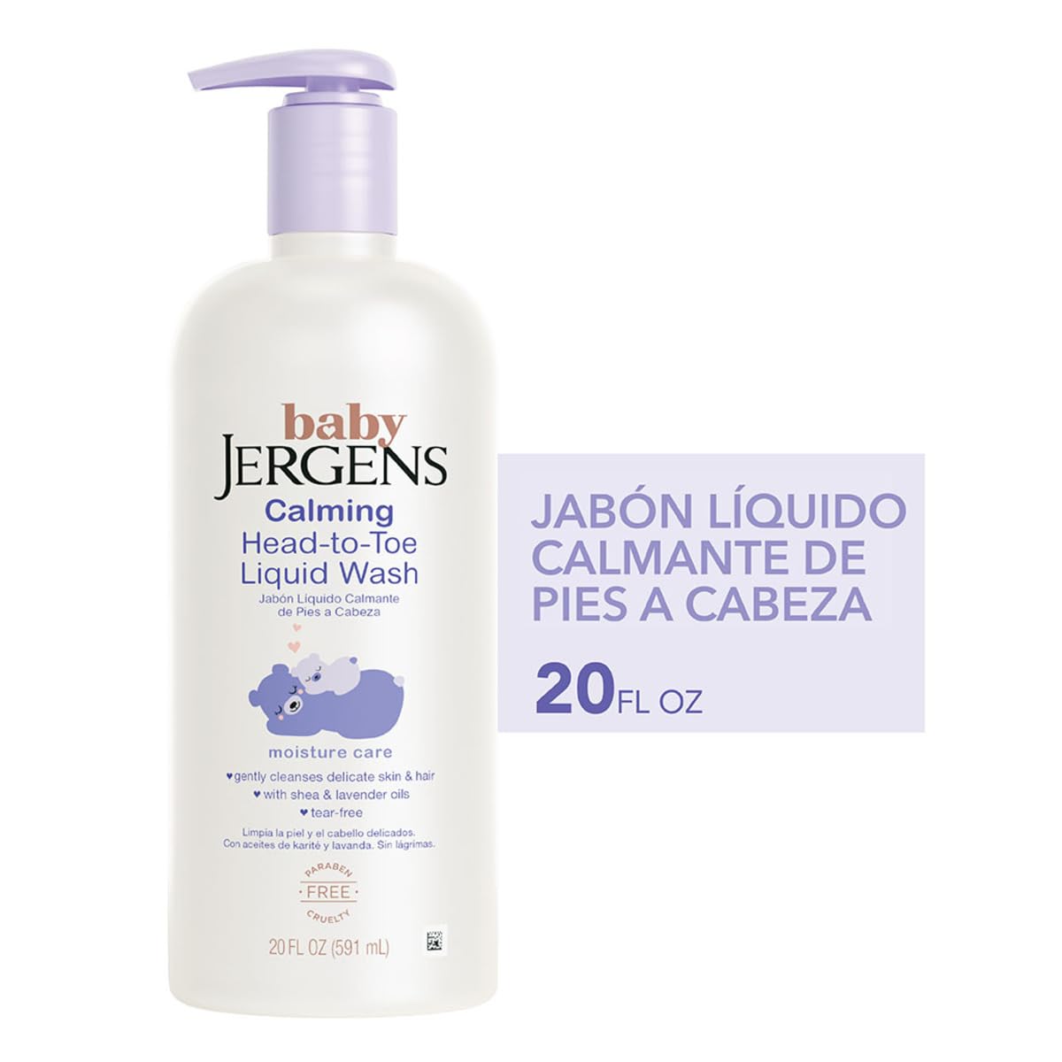 Jergens Baby, Jabón Líquido Calmante de Pies a Cabeza para Bebés, Gel de Baño y Shampoo, sin lágrimas, 591 ml