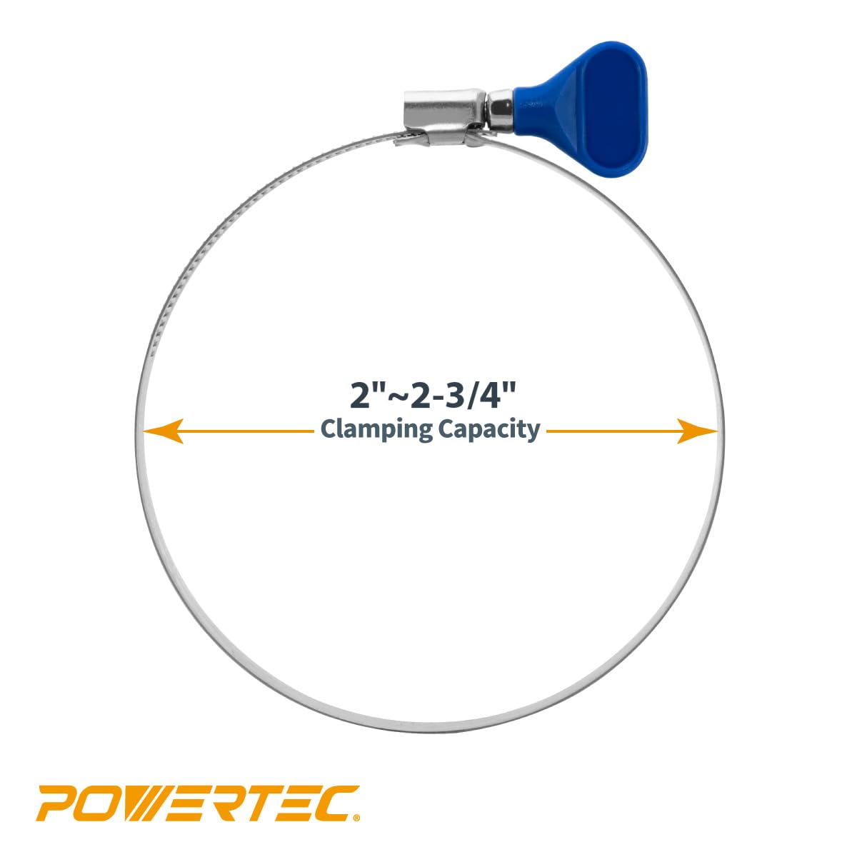 POWERTEC 70262V Abrazadera de manguera para llave de 2-1/2 Pulgadas Ajustable Acero inoxidable Abrazadera de manguera para colector de polvo y secadora manguera de venta, Abrazadera de tubo RV
