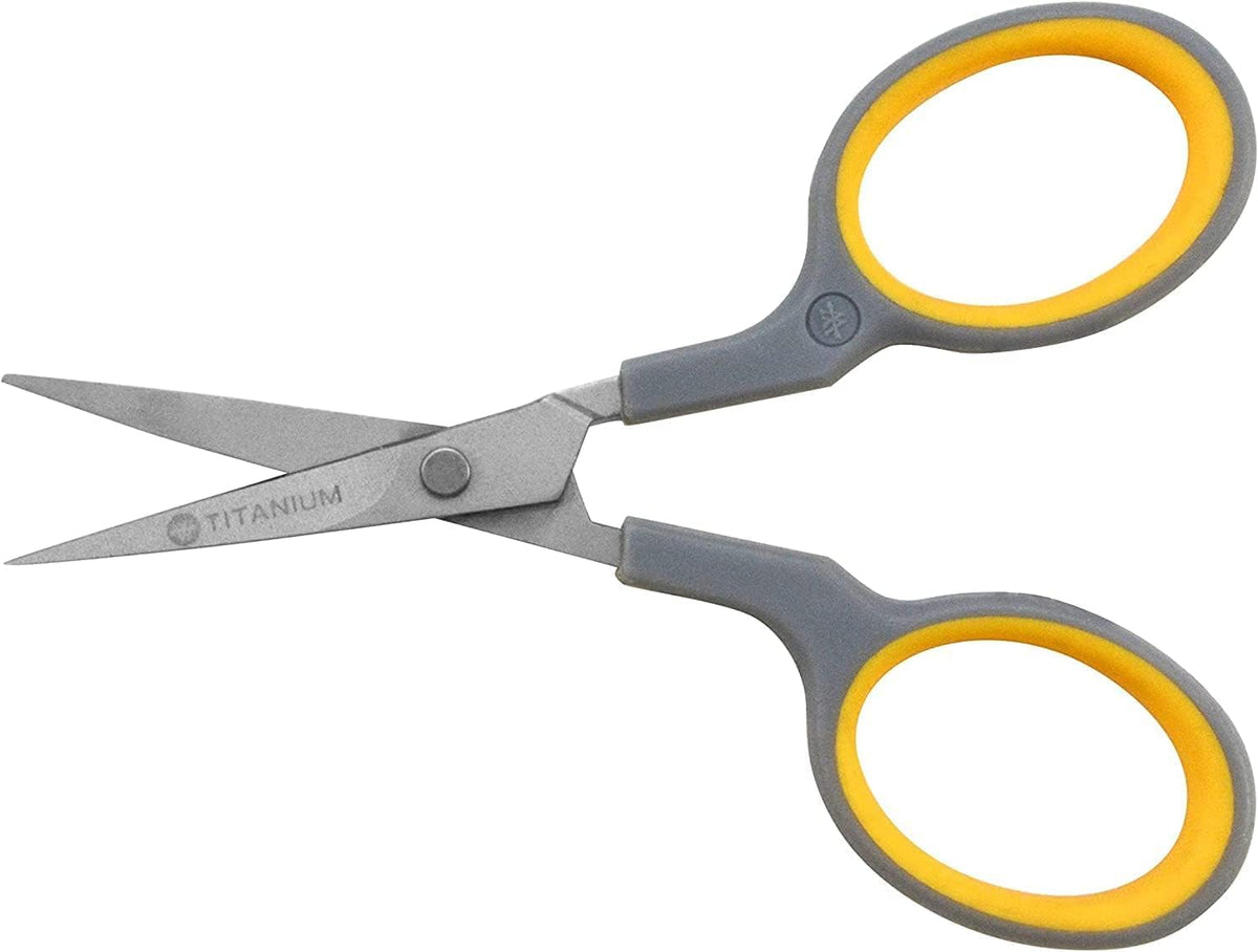 Westcott - Tijeras de bordado de 4 pulgadas con hojas de titanio para manualidades, costura y más, gris/amarillo