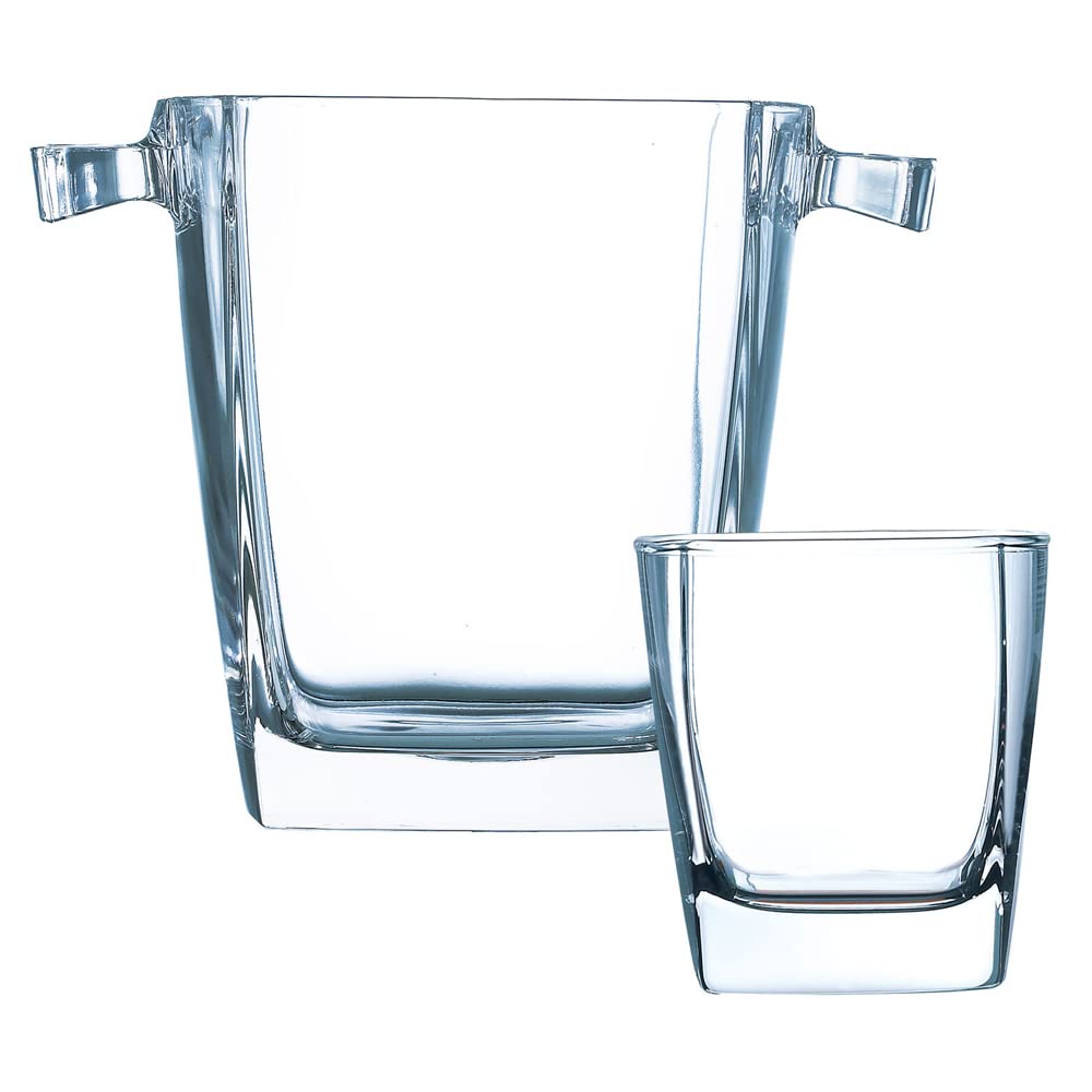 Luminarc 307-5978 Juego de Hielera con 6 Vasos Old Fashion de Vidrio Grueso Transparente, Modelo Stearling, Juego para Mesa de Noche o Bar en Casa, Capacidad 1.3 L y 295 ml con Caja de Regalo