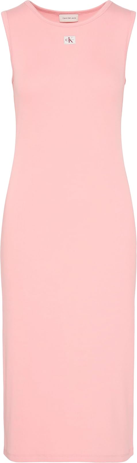 Calvin Klein SL Woven Label 2X2 Baby Rib Maxi Dress Vestido Mujer