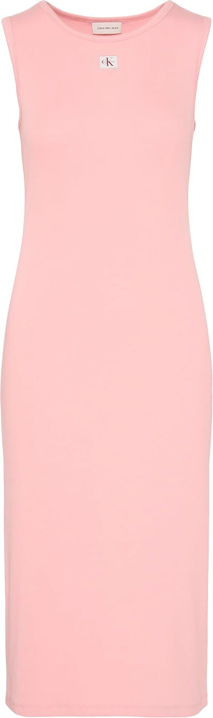 Calvin Klein SL Woven Label 2X2 Baby Rib Maxi Dress Vestido Mujer
