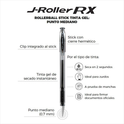 Zebra J-Roller RX Rollerball Tinta Gel Secado Rápido Punto 0.5 mm Caja 6 Piezas (Rojo)