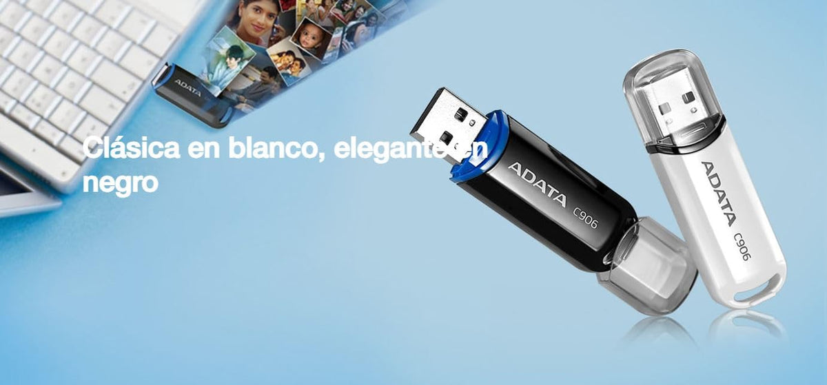 ADATA 32 GB Memoria Flash USB 2.0 con Tapa Color Blanco con Negro (Modelo C906)