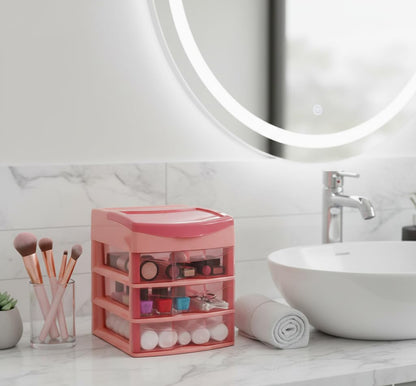 Italhome Cajonera de Plástico Sesia Salmon, Mini Organizador de Escritorio Multiusos con 3 Cajones Transparentes